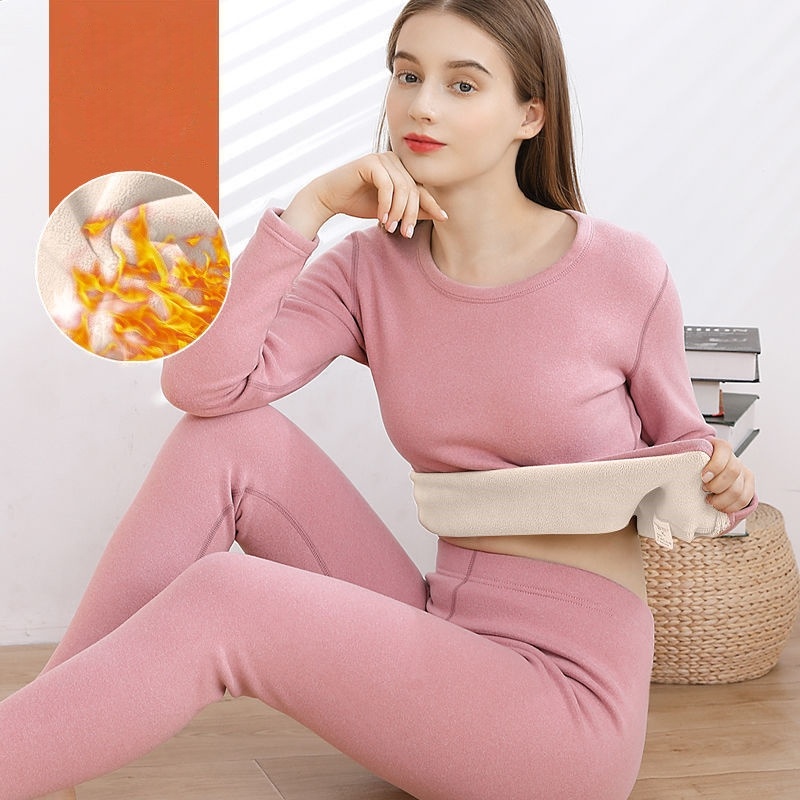 Fleeced Thickened Thermal Underwear Set Women Winter Warm  Innerwear 2 Pieces